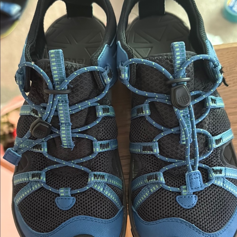 Teva Blue and Black Sporty Sandals with Bungee Lacing